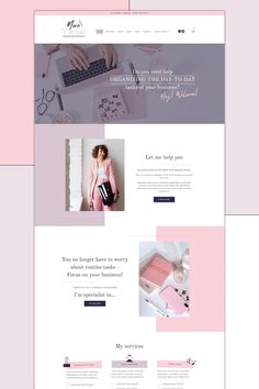 the website design is designed to look like it has pink and grey accents, including an elegant