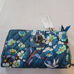 Vera Bradley Rfid Turnlock Zip Around Wallet Floral Bursts Brand New With Tags Everyday Blue Wallet With Cell Phone Pocket, Travel Wallet With Cell Phone Pocket In Blue, Blue Rectangular Rfid Blocking Bag, Blue Rectangular Wallet With Cell Phone Pocket, Blue Casual Wallets With Rfid Blocking, Casual Blue Wallets With Rfid Blocking, Blue Rfid Blocking Bags, Casual Blue Rfid Blocking Wallets, Blue Bags With Rfid Blocking For Daily Use