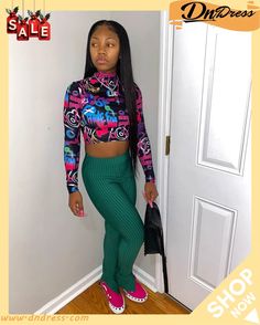 Sexy Printed Turtleneck Long Sleeve Crop Tops Bad Girl Style, Birthday Fits, Swag Outfits Men, Turtleneck Long Sleeve, Closet Fashion, Outfit Goals, Long Sleeve Crop, Swag Outfits, Baddie Outfits