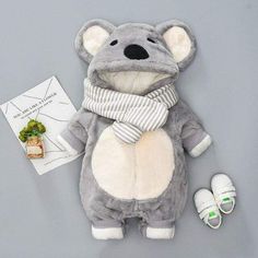 Gray / 3M Flannel Hooded Winter Fleece Jumpsuit Cozy Style, Little Bear, Mouse Ears, Koala Bear, Newborn Outfits, Cool Baby Stuff, Future Baby, Unisex Baby