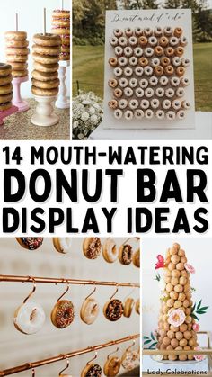 Donuts are the ultimate dessert that everyone loves, and these DIY donut bar ideas are a perfect addition to any party! You’ll be the talk of the town with these creative and easy ideas that will definitely impress your guests. Whether you’re planning a birthday party or a casual get-together, a donut bar is the perfect sweet treat option. - Lady Decluttered | Donut Bar Ideas Donut Party Display, Display Donuts Party Ideas, Doughnut Display Donut Bar, Donut Holder Diy, Donut Pegboard Diy, How To Serve Donuts At A Party, Grad Party Donut Wall, Mini Donut Display Ideas, Donuts Display Ideas Parties