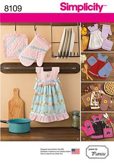 PRICES MAY VARY. Includes sewing templates and easy to follow instructions to create matching towel dresses, potholders, and oven mitts in (5) unique styles. This sewing pattern includes templates to create kitchen décor sets, perfect as housewarming gifts! Create your own set of potholders, oven mitts, and stylish kitchen towel dresses with this easy home décor sewing template! Choose your own colors and patterns to match your accessories to your own kitchen décor! Recommended fabrics include n Dress Holder, Simplicity Patterns Dresses, Towel Dress, Sewing Templates, Simplicity Dress, Towel Crafts, Towel Pattern, Simplicity Sewing, Patterned Sheets