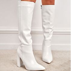 White Casual Patchwork Solid Color Pointed Out Door Shoes (Heel Height 4.13in) Trendy White Knee-high Heels, Door Shoes, Shoes Heel, White Casual, Wholesale Fashion, Buy Now, Heel Height, Shoes Heels, Solid Color