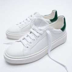 Genuine Zara New With Tag Material: Color: White & Green Simple & Comfortable Sneakers. Looks Like Stan Smith Style. Euro Size 40 Green Sporty Sneakers For Everyday, Zara White High-top Sneakers, Zara Casual Spring Sneakers, Zara White Low-top Sneakers, Zara Spring Casual Sneakers, Zara Casual Sneakers For Spring, Zara Low-top Sneakers With Contrast Sole, Zara Lace-up Sneakers For Spring, Zara Sporty Sneakers For Spring