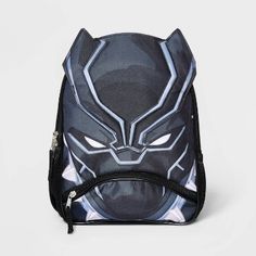 Your kid will love heading to school or day trips in cool style with this Black Panther Face Mini Backpack. This mini backpack features a main zippered compartment with a small outer zip pocket for carrying their everyday essentials. Two side mesh pockets offer them space for their water bottle, while the adjustable back straps and a single tote handle make it easy to carry. Designed in the shape of the Black Panther's face complete with the features on the front, it's sure to become an instant Back To School Black Backpack, Casual Backpack For End Of School Year, Black Backpack With Zipper For Back To School, Black Backpack With Zipper Closure For Back To School, Black Outdoor Bag For End Of School Year, Black Backpack For End Of School Year Outdoor, Black Panther Face, Panther Face, Marvel Black Panther