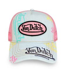 Limited Edition Deal Spring Multicolor Hats With Letter Print, Trendy Spring Trucker Hat For Travel, Pink Cap For Travel, Pink Travel Cap, Casual Pink Travel Hat, Trendy Multicolor Letter Print Hats, Pink Letter Print Hat For Outdoor, Pink Cotton Trucker Hat For Spring, Retro Pink Hats With Letter Print