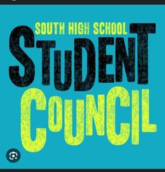 the words student council are shown in black and yellow on a blue background with an image of