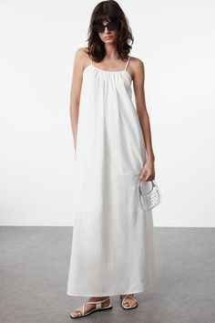 white maxi sundress Summer Maxi Dress With Straight Neckline, Breezy Sundress With Adjustable Straps, Casual Beach Sundress With Straight Neckline, Summer Halter Neck Slip Sundress, Casual Maxi Dress With Straight Neckline For Vacation, Summer Sundress With Spaghetti And Knotted Straps, Summer Sundress With Straight Neckline, Summer Sundress With Delicate Straps For Vacation, White Maxi Dress With Straight Neckline For Vacation