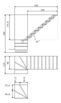 an architectural drawing showing the steps and handrails for a stair case, as well as measurements