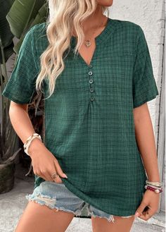 Color:Blackish Green;Size:S;Size:M;Size:L;Size:XL;Size:XXL;Package Contents:1 X Blouse;Occasion:Other;Style:Casual; Plaid Clothing, Elegant Dresses Plus Size, Swimwear Suits, Plaid Outfits, Chic Blouses, Printing Design, Green Button, Plaid Shorts, Plaid Tops