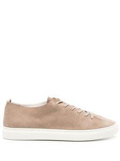 beige/white calf suede pull-tab at the heel round toe front lace-up fastening branded leather insole contrasting rubber sole All products are handcrafted. Luxury Everyday Suede Sneakers, Beige Suede Sneakers With Vulcanized Sole, Beige Suede Sneakers With Contrast Sole, Luxury Modern Suede Sneakers, Sporty Suede-lined Lace-up Sneakers, Suede Lace-up Sneakers With Suede Lining, Beige Suede Sneakers With Textured Sole, Beige Suede Sneakers With Stitched Sole, Sailor Shoes