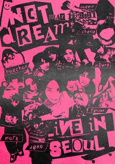 a pink poster with black and white images on it that says not great in french