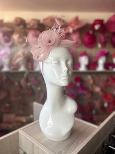 BLUSH PINK CRINOLINE FASCINATOR WITH BEADS, LOOPS & NETTING