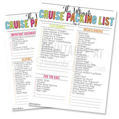 two printable cruise packing lists with the words cruise packing list on top of them