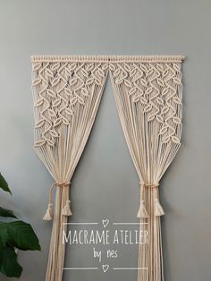 the macrame atelier is hanging on the wall next to a potted plant