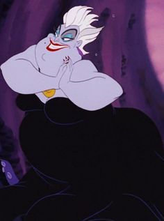 the evil queen from disney's sleeping beauty is shown in this animated scene, with her hand on her chin