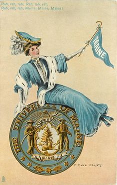 an old postcard features a woman holding a flag and the words united states marine