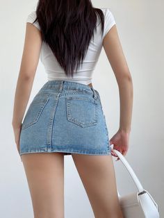 Casual High Waist Dark Wash Skort, Casual High Waist Denim Skort, High Waist Denim Skort Casual, Casual Denim Skort, Casual Mid-rise Denim Mini Skirt, Casual High Rise Denim Mini Skirt, Casual Blue Mini Length Jean Shorts, Casual Mini Length Jeans With Frayed Hem, Casual Mini Jeans With Frayed Hem