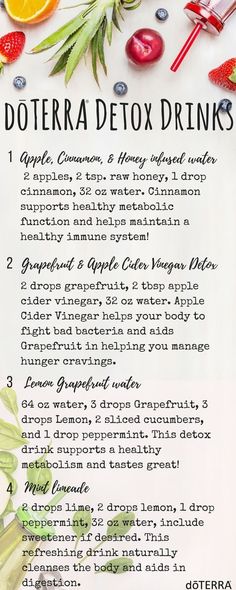 Doterra Tea Recipes, Doterra Recipes Food, Doterra Detox, Peppermint Essential Oil Uses, Cooking With Essential Oils, Detox Kur