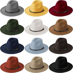 PRICES MAY VARY. 12 Different Colors: wide brim hats with belt buckles have 12 different colors, which can provide you more choices to go well with your various outfits; Classic and stylish colors can be applied for different occasions, creating different styles and adding more charms to you Classic and Vintage Style: our classic felt hat is adopted with big wide brim and black belt buckle, PU leather matches well with felt surface, a strong elegant atmosphere will win many compliments; The inde Retro Theme Party, Retro Hat, Jazz Hat, Retro Hats, Hat Wool, Brim Hats, Wide Brim Fedora, Vintage Hats, Retro Theme