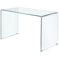 a clear glass table with metal legs