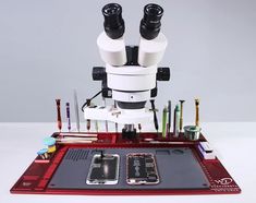 the microscope is set up to look at cell phones