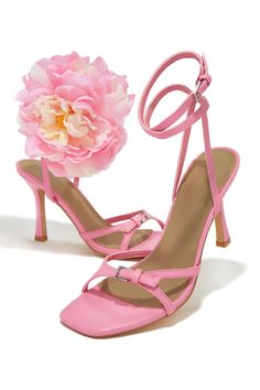 Miss Lola | Fiore Pink Flower Accent Heels – MISS LOLA Pink Feminine Ankle Strap Heels, Pink Ankle Strap Feminine Heels, Feminine Pink Ankle Strap Heels, Pink Feminine Heels With Heel Strap, Feminine Pink Heels With Heel Strap, Chic Pink Heels With Ankle Strap, Chic Pink Ankle Strap Heels, Feminine Heels With Ankle Strap, Feminine Heels With Heel And Ankle Strap