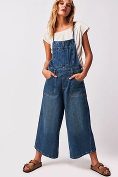 We The Free Canyonland Overalls | Free People Wide Leg Cropped Overalls Outfit, Fun Clothing Styles, Wide Leg Overalls Outfit, Unpolished Casual, Traveling Clothes, Eclectic Outfits, Free People Overalls, Wide Leg Overalls, Cute Overalls