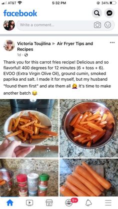 an instagram with pictures of carrots and other food