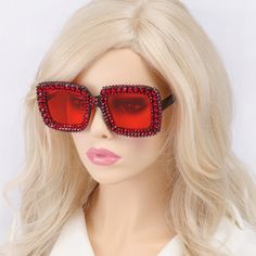 Description Channel your inner 60's vibes with these vibrant rhinestone filled sunnies. This retro style frame adds a bold touch with its brightly colored frames. Oversized bedazzled sunglasses are known for fashion accessories in large concerts. Protecting the wear's eye from bright lights at the same time creating shiny sparks from the rhinestones. Size • Lens width: 48 mm• Lens height: 41 mm• Temple: 140 mm Quality Non-polarized lenses with UV400 protection- 100% UV400 eye protection blocks g Glamorous Party Sunglasses With Gradient Lenses, Glamorous Rhinestone Sunglasses For Summer, Glamorous Party Sunglasses With Rhinestones, Glamorous Party Sunglasses With Bling, Glamorous Glass Sunglasses For Summer, Trendy Party Sunglasses With Rhinestones, Summer Evening Sunglasses With Rhinestones, Trendy Rhinestone Party Sunglasses, Glamorous Party Sunglasses With Mirrored Lenses