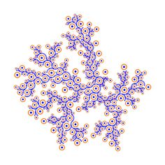 blue and orange circles are arranged in the shape of snowflakes on a white background