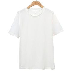 casual short sleeve plus size solid bright color spring summer all match sports style loose shirt White Undershirt