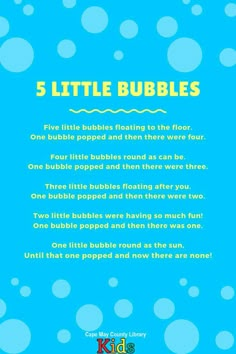 a blue background with bubbles and the words 5 little bubbles written in white on it