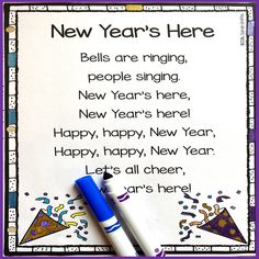 a new year's greeting card with a pen on top of it and confetti