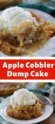 an apple cobbler dump cake with ice cream on top