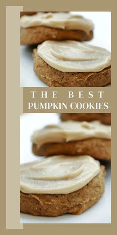 the best pumpkin cookies with cream cheese frosting on top are shown in three different pictures