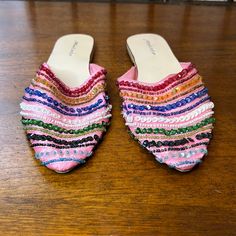 Nwot Pink Satin Slip On Mule With Embroidered Sequins And Beads. No Box Slip On Shoe, Slip On Mules, Satin Slip, Pink Satin, Mule Clogs, Mules Shoes, Mule, Slip On Shoes, Clogs