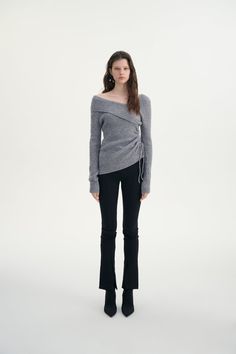 Asymmetrical ruched sweater – Ancosti Stretch Knit Top For Evening In Fall, Asymmetrical Stretch Sweater For Fall, Winter Fitted Tops With Asymmetrical Neckline, Winter Fitted Top With Asymmetrical Neckline, Fitted Tops With Asymmetrical Neckline For Winter, Winter Asymmetrical Neckline Fitted Top, Fitted Winter Knit Top, Asymmetrical Knit Top For Fall, Chic Asymmetrical Stretch Knit Top