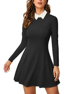 PRICES MAY VARY. Feature:Aline,knee length,skater dress with peter pan collar.Cosplay dress for Wednesday Addams.Ms Frizzle.Zipper on Back Classy design/long sleeve little black dress,collared skater dress for women. elegant black dress, fit and flare mini dress, short skater dress, high quality petite cocktail party dress.Doll collar, concealed hook and back zipper. Formal and vintage peter pan collar casual dress, which is a perfect wear to work dress or business dress to show your profession Ms Frizzle Dress, Black Dress White Collar, Black Dress With White Collar, Black Dress Fit, Collar Outfits, Vintage Peter Pan, Addams Dress, Short Skater Dress, Skater Dresses Casual