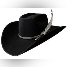 Resistol Bull Bash Black Felt Hat New Perfect Condition Never Worn 100% Wool Size 7 1/4 Black Western Hat For Riding, Black Western Riding Hat, Black Short Brim Hat For Riding, Classic Black Riding Hat, Western Silver Hat With Short Brim, Elegant Black Hat Band For Rodeo, Elegant Black Hat Band For Ranch, Western Style Silver Hat With Flat Brim, Silver Hat With Curved Brim For Rodeo