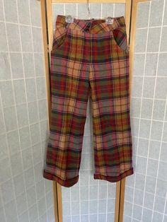 Very cool vintage colorful plaid wool pants. Had a couple of moth holes, the largest being a hole in the crotch, but still totally wearable. Sold as isWaist: 29”Hips: 39”Inseam: 26.5” (can add an extra 2” in length if you take the cuff down)Rise: 11” Peignoir Sets, Vintage Gloves, Womens Trousers, Plaid Pants, Wool Pants, Cool Vintage, Wool Plaid, Pants Trousers, Vintage 1960s