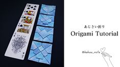 an origami bookmark with playing cards on it and the instructions for how to fold them