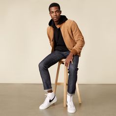 Inspired by vintage military and varsity jackets, the Chase is the quintessential coat for the in-between seasons. This 100% water-repellent suede bomber was built to easily carry you through crisp afternoons and chilly nights. Modern Workwear, Varsity Jackets, The Chase, Fall Days, Vintage Military, Metal Zipper, Timeless Classic, Water Repellent, Varsity Jacket