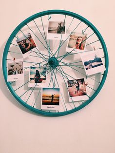 a clock made out of photos on a wall