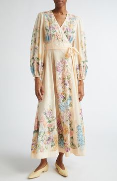 Zimmermann Halliday Floral Long Sleeve Wrap Dress | Nordstrom Wrap Long Dress, Dresses Maternity, Cotton Wrap Dress, Long Sleeve Wrap Dress, Wrap Midi Dress, Tiered Midi Dress, Lace Midi, Lace Midi Dress, Nordstrom Dresses