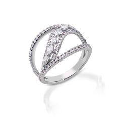 a white gold ring with diamonds on the sides and an intertwined design in the middle