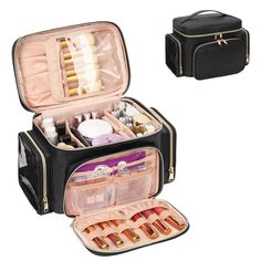 PRICES MAY VARY. Large Capacity Cosmetic Bag - Our makeup bag is spacious and deep enough to hold bottles vertically. With two removable dividers to better organize all your cosmetics and personal belongings, you can also adjust the space as needed! Separate Makeup Brush Compartments - The makeup bag organizer top lid features a makeup brush compartment for multiple makeup brushes of different sizes, extra velcro PVC cover to protects the organization from powder dust and easy to clean make-up s Makeup Bag Organizer, Black Makeup Bag, Large Makeup Bag, Travel Size Toiletries, Travel Makeup Bag, Travel Bag Organization, Makeup Bag Organization, Bag Organizer, Vertical Storage