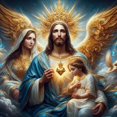 jesus holding the heart of mary with two angels