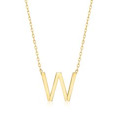 Ross-Simons - W - Italian 14kt Yellow Gold Initial Necklace. 16". RS Pure. Modern designs that complete your outfit and complement your personality. Our dainty 14kt yellow gold initial necklace is just the statement to set your style apart! Features the letter "W" stationed on a simple cable chain with a 2" extender. Made in Italy. Springring clasp, 14kt yellow gold initial necklace. W Initial, Gold Initial Necklace, Letter W, Initial Necklace Gold, Gold Initial, Initial Necklace, Cable Chain, Initials, Modern Design