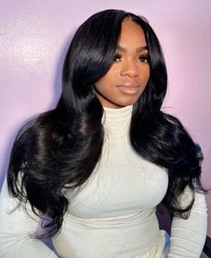 @ touchedbykee Hair Motivation, Middle Part Hairstyles, Weave Styles, Hair Curls, Human Wigs, Boring Hair, Hair Aesthetic, Blowout Hair, 16 Birthday